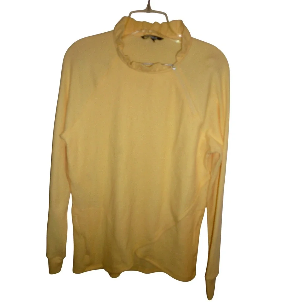 CEGOLFS Women's Yellow Ribbed‎ Mock Neck Zip Pullover Long Sleeve Top Active L